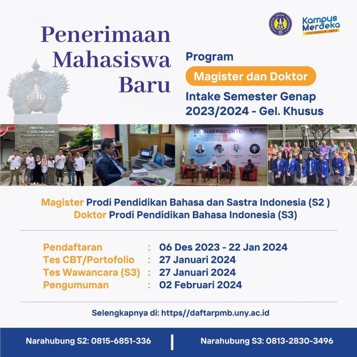 PENERIMAAN MAHASISWA BARU S2 DAN S3 INTAKE SEMESTER GENAP 2023/2024 ...